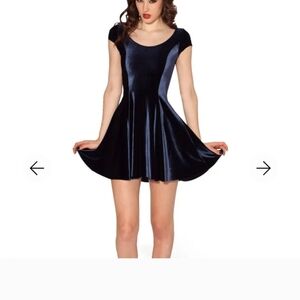 BlackMilk Velvet Fit & Flare Mini Dress - Navy Blue